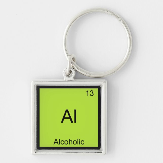 Al - Alkoholkemielementsymbol Roligt Fyrkantig Silverfärgad Nyckelring (Framsidan)