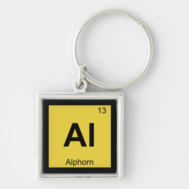 Al - Alphorn Music Chemistry Periodic Bord Symbol Fyrkantig Silverfärgad Nyckelring (Framsidan)