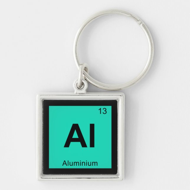 Al - Aluminium Kemi Periodiska Systemet Symbol Fyrkantig Silverfärgad Nyckelring (Framsidan)