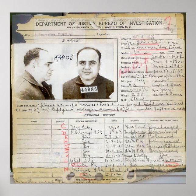 AL CAPONE CRIMINAL HISTORY 1932 POSTER (Framsidan)