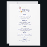 Al Fresco Vin Lemon Blue White Dinner Menu Inbjudningar<br><div class="desc">illustrerat vin flaska med orange band och citron</div>