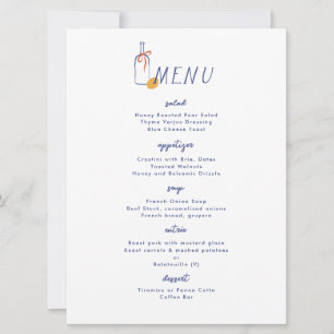 Al Fresco Vin Lemon Blue White Dinner Menu Inbjudningar