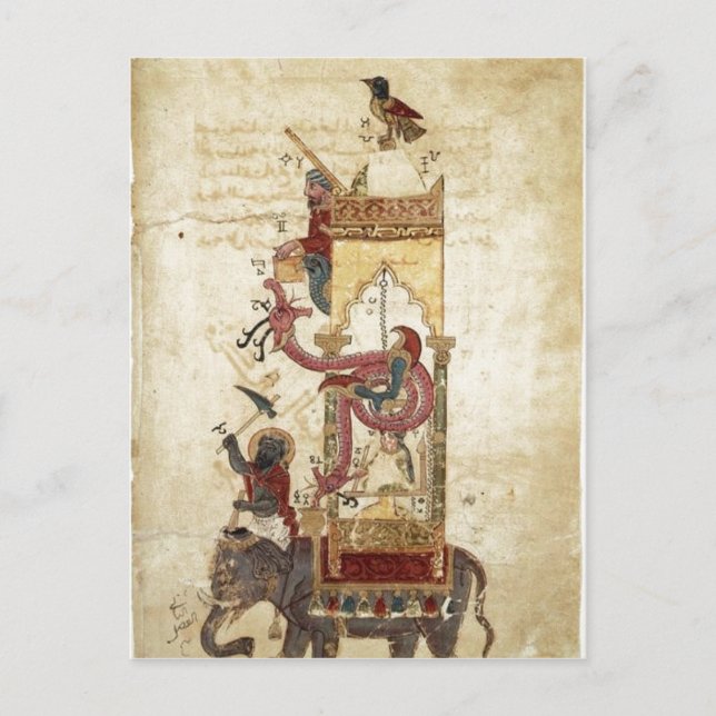 Al-Jazari: Elephant Clock (mekanisk klocka), w Vykort (Framsida)