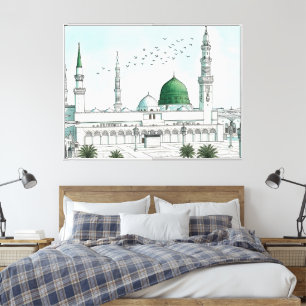 Al-Masjid An-Nabawi Profetens moské Vattenfärg Canvastryck