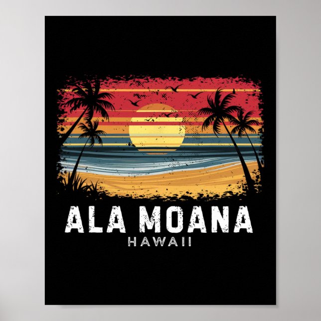 Ala Moana Beach Hawaii Surfbräda Strand  Poster (Framsidan)