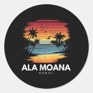 Ala Moana Beach Hawaii Surfbräda Surfing Vintage  Runt Klistermärke