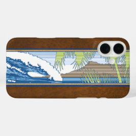 Ala Moana Hawaiian Faux Koa Wood Surfa Sign Fodral