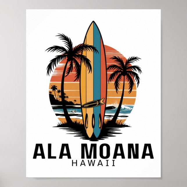 Ala Moana-stranden Hawaii Surfing Surfer _1  Poster (Framsidan)