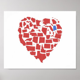 Alabama American Stater Heart Mosaic Red Poster