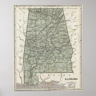 Alabama Atlas Karta Poster