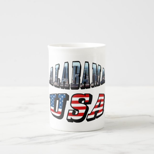 Alabama Bild och USA flagga Font Benporslin Mugg (Framsidan)