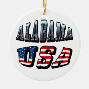 Alabama Bild och USA flagga Font Julgransprydnad Keramik