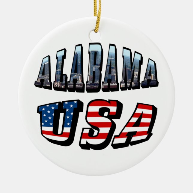 Alabama Bild och USA flagga Font Julgransprydnad Keramik (Framsidan)