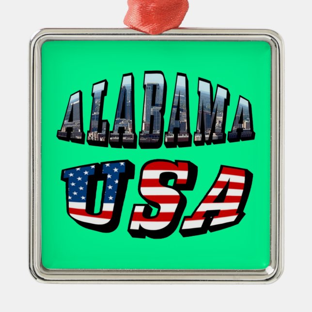Alabama Bild och USA flagga Font Julgransprydnad Metall (Framsidan)
