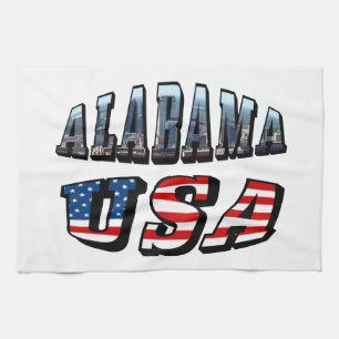 Alabama Bild och USA flagga Font Kökshandduk