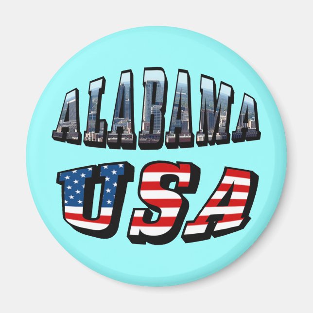 Alabama Bild och USA flagga Font Magnet (Framsidan)
