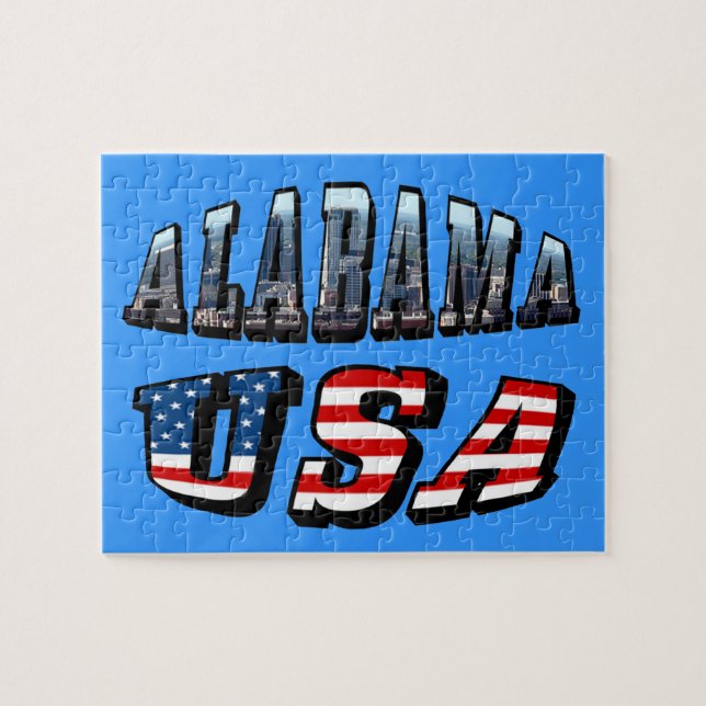 Alabama Bild och USA flagga Font Pussel (Horisontell)