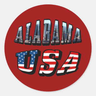 Alabama Bild och USA flagga Font Runt Klistermärke
