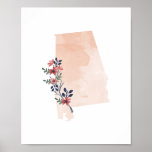 Alabama Blommigt Vattenfärgstillstånd Poster