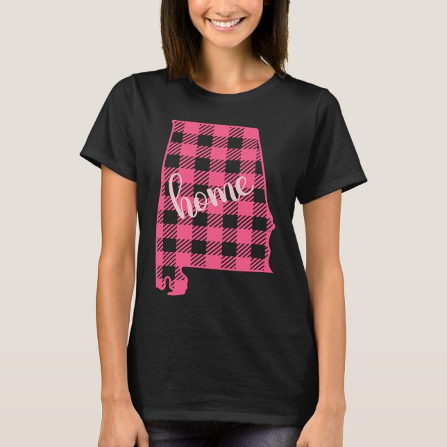 Alabama Buffalo Plaid Home State Country Pink Plai T Shirt (Framsida)