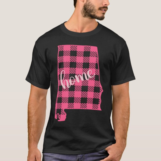 Alabama Buffalo Plaid Home State Country Pink Plai T Shirt (Framsida)