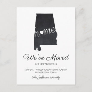 Alabama Chalkboard State Karta Flytta Postcard Meddelande Vykort