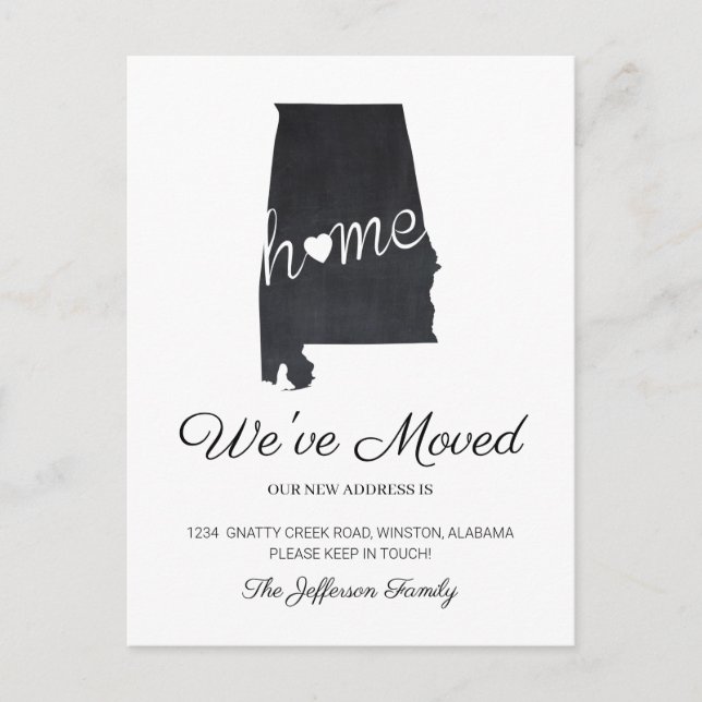 Alabama Chalkboard State Karta Flytta Postcard Meddelande Vykort (Framsida)