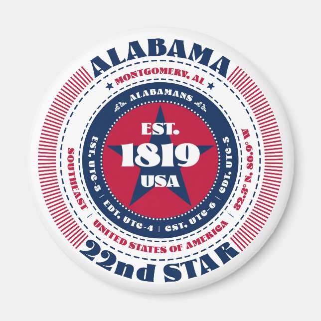 Alabama Circle Typography Souvenir Magnet (Framsidan)