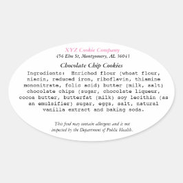 ALABAMA Cottage Law Label home bakery Ovalt Klistermärke