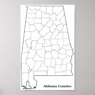 Alabama Countys Blank Outline Karta Poster