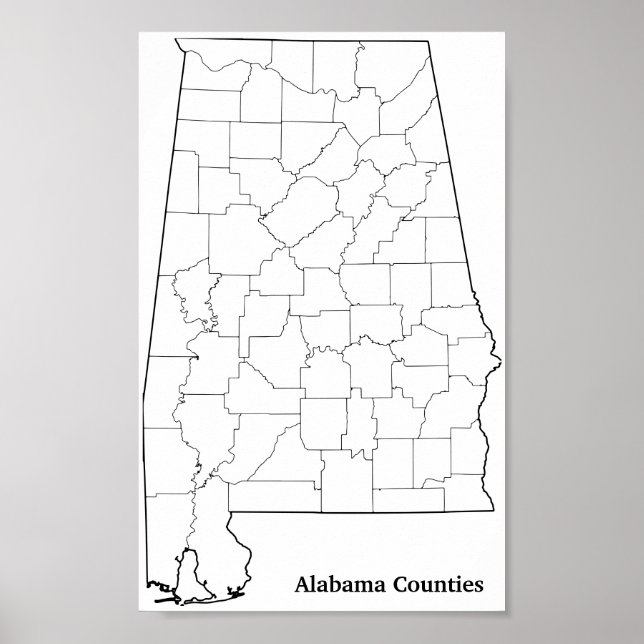 Alabama Countys Blank Outline Karta Poster (Framsidan)