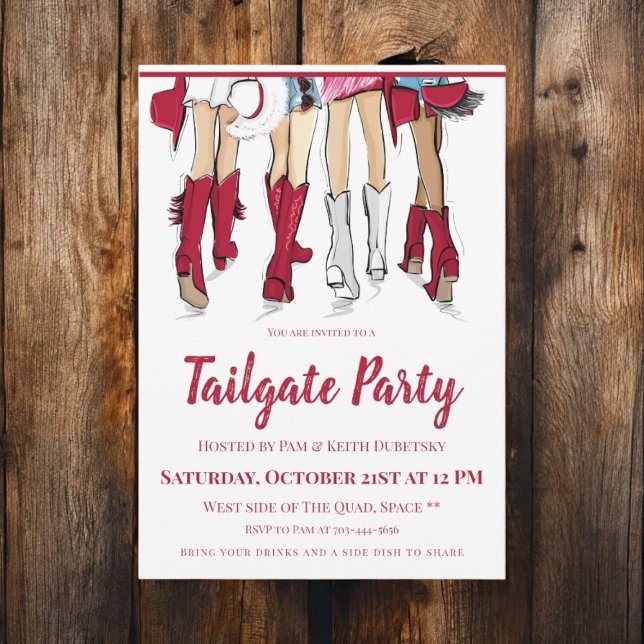 Alabama Dam Cowboy Boots Crimson Tailgate Party Inbjudningar (Skapare uppladdad)