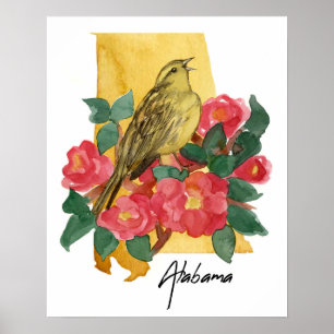 Alabama delstatens form Gulhammare Kamelia blomma Poster