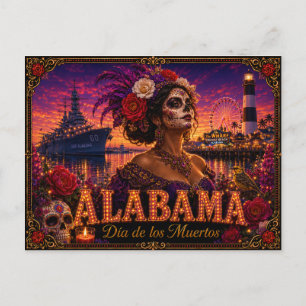 Alabama Día de los Muertos Retro Vykort