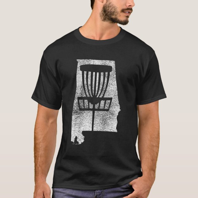 Alabama Disk Golf State med Basket Distress Gra T Shirt (Framsida)