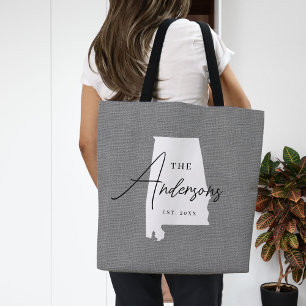 Alabama Family Monogram State Tote Bag Tygkasse
