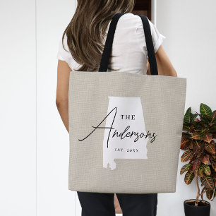 Alabama Family Monogram State Tote Bag Tygkasse