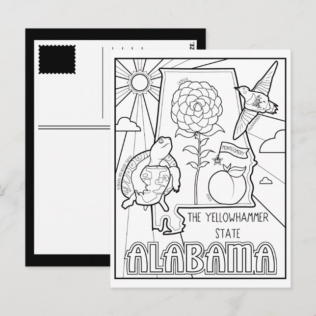 alabama färglägg collage vykort (Fram/baksida)