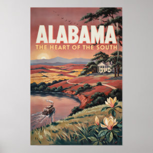 Alabama flodbåt illustration resekonst vintage poster