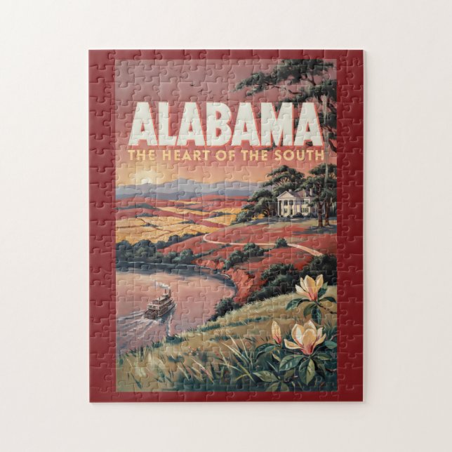 Alabama flodbåt illustration resekonst vintage pussel (Vertikal)