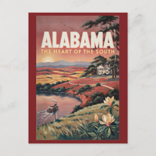 Alabama flodbåt illustration resekonst vintage vykort