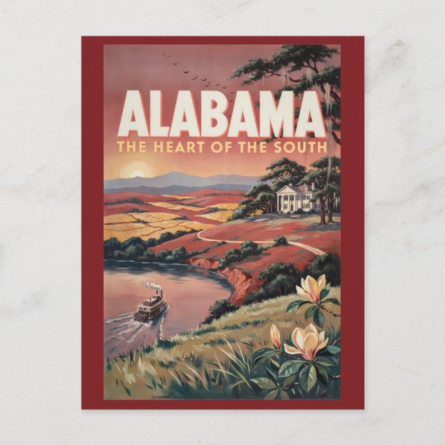 Alabama flodbåt illustration resekonst vintage vykort (Framsida)