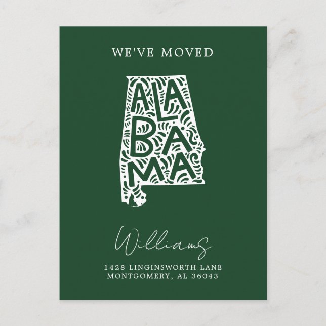 ALABAMA | Förändring av Adress Vykort (Framsida)
