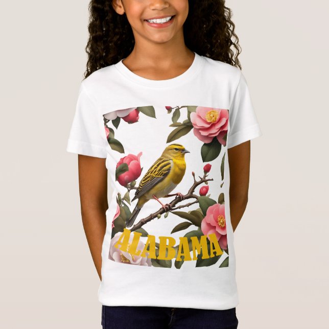 Alabama Guldticka Fågel Och Kamelia Utklipp T Shirt (Framsida)