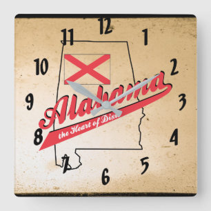 Alabama Heart of Dixie Fyrkantig Klocka