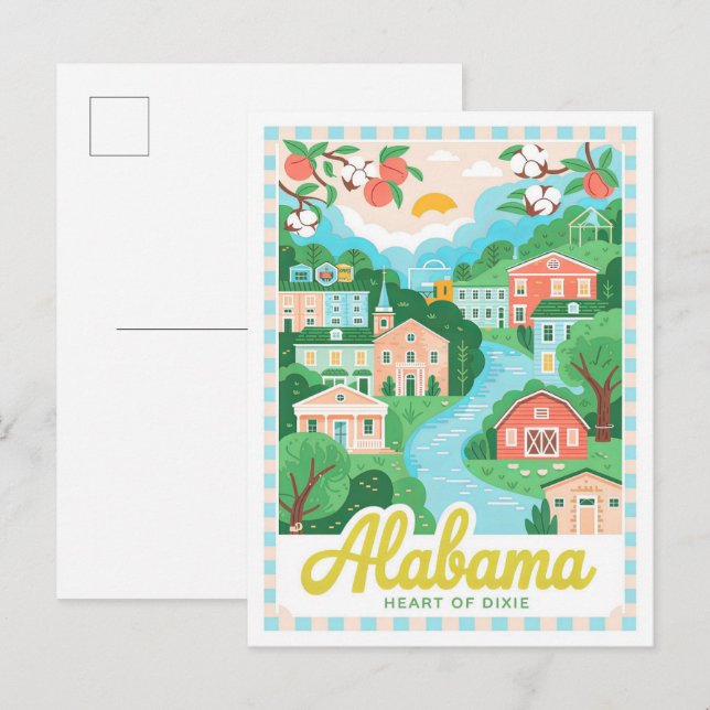 Alabama Heart of Dixie USA Summer Travel Vykort (Fram/baksida)