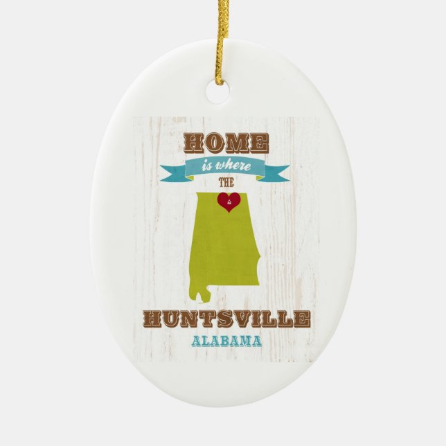 Alabama hem- Huntsville karta - är var Julgransprydnad Keramik (Framsidan)