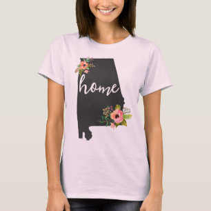 Alabama Home Chalkboard Watercolor Flowers State Tee
