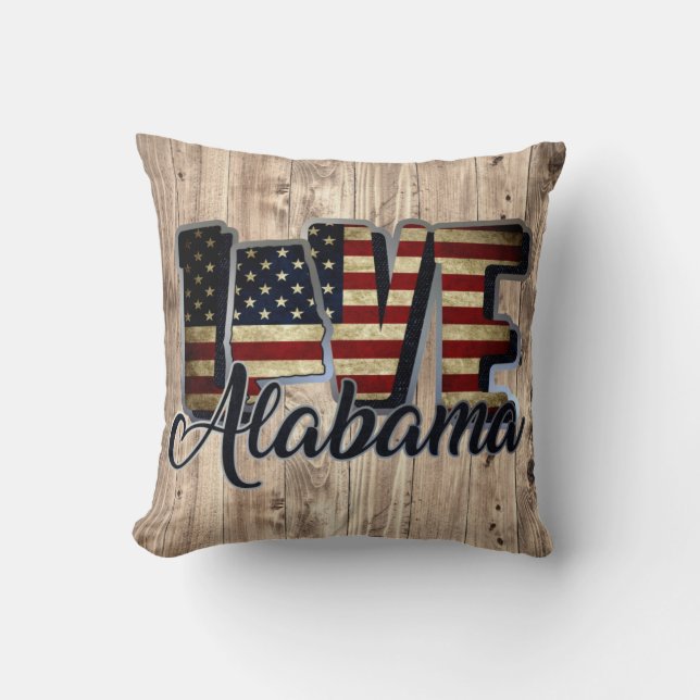 Alabama Kärlek American Flagga Star och Rand Kudde (Framsida)