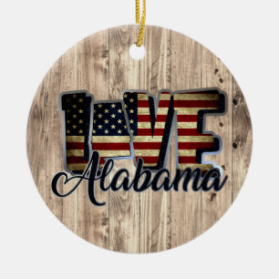 Alabama Kärlek Amerikanska Flagga Star och Rand Julgransprydnad Keramik